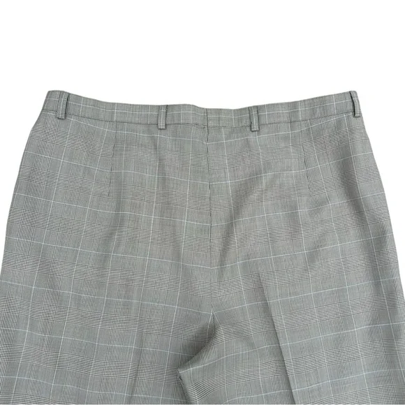 Escada Womens Wool Pants Sz 14 Pleated Tapered Leg Plaid Print Preppy Academia